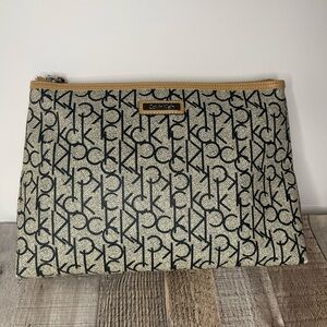 Calvin Klein Black and Cream Large Cosmetic Bag